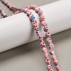 Pink Синтетических нитей бирюзовые бусы, череп, окрашенные, окрашеные, розовые, 8x6x7 мм, отверстие : 1 мм, около 47 шт / нитка, 14.17'' (36 см)
