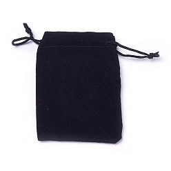 Black Velvet Cloth Drawstring Bags, Jewelry Bags, Christmas Party Wedding Candy Gift Bags, Black, 7x5cm