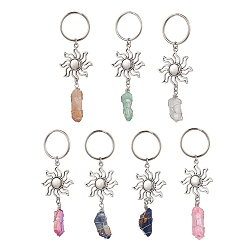 (52) Непрозрачная лаванда Брелок из натурального кварца и сплава, с железными кольцами, солнце, разноцветные, 87.5~94.5 мм