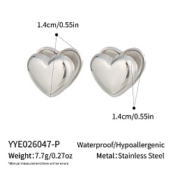 Heart 304 Stainless Steel Hoop Earrings for Women, Stainless Steel Color, Heart, 14x14mm