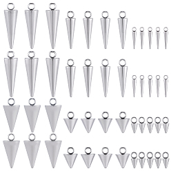 Нержавеющая Сталь Цвет 60 шт 6 стили 304 подвески из нержавеющей стали, шип / конус, цвет нержавеющей стали, 7.5~18x3~7 мм, отверстие : 1.4~2 мм, 10 шт / стиль