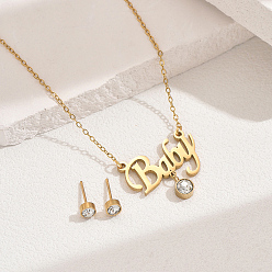 Настоящее золото 18K Комплекты из серег-гвоздиков и ожерелий с подвесками из нержавеющей стали Word Baby для женщин, реальный 18 k позолоченный