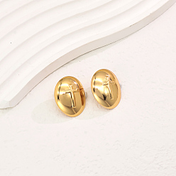 Oval Элегантные серьги-гвоздики из нержавеющей стали, реальный 18 k позолоченный, овальные, 25x20 мм