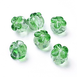 Green Luminous Handmade Lampwork Beads, Pumpkin, Green, 18.5~19x16mm, Hole: 1.6mm