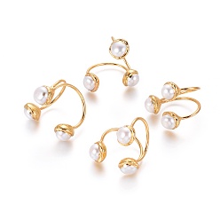 Golden Adjustable Pearl Cuff Finger Rings, with Brass Findings, Flat Round, Golden, 22.5~24mm