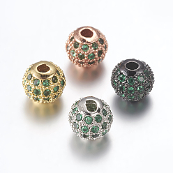 Морско-зеленый Латунные микро проложить кубического циркония бусы, круглые, цвета морской волны, 6 мм, отверстие : 1.5 мм
