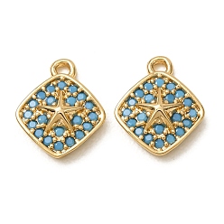 Real 18K Gold Plated Synthetic Turquoise Pendants, Brass Rhombus with Star Charms, Nickel Free, Real 18K Gold Plated, 11.5x9.5x3mm, Hole: 1.2mm