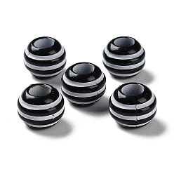 Белый Непрозрачные акриловые европейские бусины с распылением, бусины с большим отверстием, круглый с полосой, белые, 11x9 мм, отверстие : 5.5 мм, Около 790~820 шт / 500 г