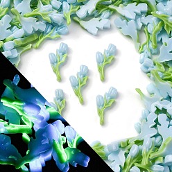 Светло-Голубой Светящиеся и двухцветные смоляные декодированные кабошоны, роза, светится в темноте, Небесно-голубой, 15.5x7x3 мм