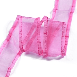 Fuchsia 10 Yards Polyester Ruffled Ribbons, for Clothing Ornament, Fuchsia, 1 inch(25mm)