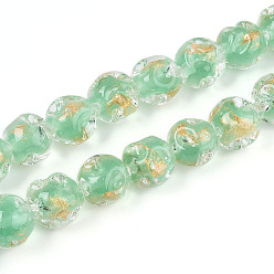 Аквамарин Ручной золотой фольги стекло бисер нитей, круглые, аквамарин, 9~11.5 мм, отверстие : 1.2~1.4 мм, около 50 шт / нитка, 19.69 дюйм (50 см)