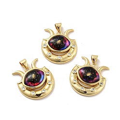 Красный Подвеска в виде глаза с луной из латуни с микропаве из прозрачного кубического циркония, с полимерным глазным яблоком, без кадмия, без никеля и без свинца, реальный 18 k позолоченный, красные, 23x22x7 мм, отверстие : 3.6x4.3 мм