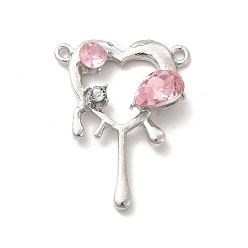 Platinum Alloy Cubic Zirconia 2-Loop Pendants, with Crystal Rhinestone, Melting Heart Charm, Platinum, 32x24x6mm, Hole: 1.6mm