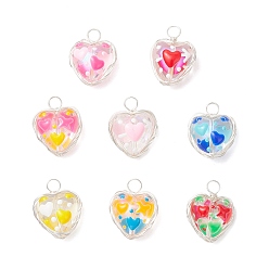 Серебро Подвески из стеклянной эмали ручной работы, сердце, с медной проволокой, серебряные, 20~21x15.5~16.5x8~9.5 мм, отверстие : 3.5~4 мм