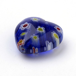 Blue Handmade Millefiori Lampwork Beads, Heart, Blue, 21~22x21~22x10.5~11mm, Hole: 1mm