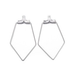 Couleur Acier Inoxydable 316 boucles d'oreilles créoles en acier inoxydable chirurgical résistant au ternissement, pentagone, couleur inox, Jauge 21, 36~36.5x21x0.7mm, Trou: 1mm