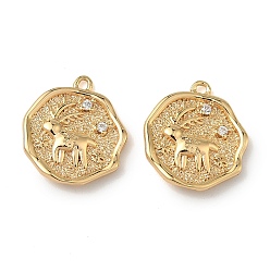 Олень Рождественские подвески из латуни с микропаве из прозрачных кубических цирконий, долговечный, реальный 18 k позолоченный, олень, 15.5x14x2.5 мм, отверстие : 1.2 мм