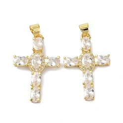 Настоящее золото 18K Латунные микро проложить кубический цирконий подвеска, долговечный, крестик, без свинца и без кадмия, реальный 18 k позолоченный, 30x19x4 мм, отверстие : 3.5x5 мм