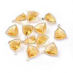 Золотистый Стеклянные подвески, с фурнитурой Berzel с открытой спиной из экологически чистого сплава, граненые, треугольные, золотой свет, золотые, 17x14.5x7 мм, отверстие : 1.2 мм