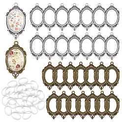 Mixed Color 30Pcs Vintage Tibetan Style Alloy Pendant Cabochon Bezel Open Back Settings, Cadmium Free & Lead Free, 30Pcs Transparent Glass Cabochons, Oval, Mixed Color, Oval Tray: 18~25x18~25mm, 42~42.5x23~23.5x2mm, Hole: 3mm, about 15pcs/style