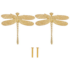 Золотой Латунные дверные ручки шкафа, Ящик детской комнаты тянет за ручки шкафа, стрекоза, золотое и светлое золото, 76x79x13 мм, отверстие : 3.5 мм