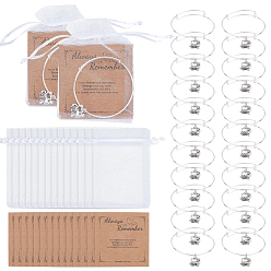 (52) Непрозрачная лаванда 40шт. железные расширяемые браслеты с подвесками, сердце со словами, чтобы подбодрить, с подвеской из сплава и мешочками из органзы и бумажной карточкой, разноцветные, внутренний диаметр: 2-1/2 дюйм (6.2 см)