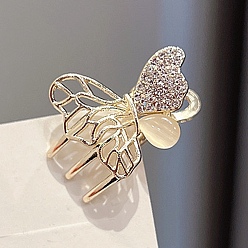Light Gold Мини-заколки для волос из сплава бабочки со стразами в виде когтей, с кошачий глаз, для женщин девушек, золотой свет, 45x25 мм