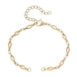 Золотой 4мм 304 изготовление браслета-цепочки из нержавеющей стали с ромбовидными звеньями, золотые, 6-3/8 дюйм (16.3 см)