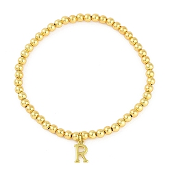 Letter R Латунные подвески браслеты, реальный 18 k позолоченный, Буква R, 0.16 дюйм (0.4 см), внутренний диаметр: 2.17 дюйм (5.5 см), Кулон : 10~10.5x2.5~8 мм