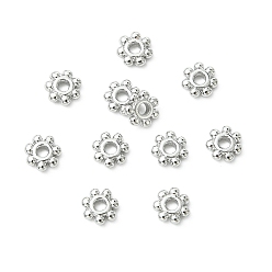 Plaqué Platine Véritable Perles d'espacement en laiton shegrace, fleur, sans cadmium et sans nickel et sans plomb, Platine plaqué, 6x1.7mm, Trou: 1.8mm