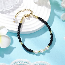 Черный Браслеты из ракушечных бусин и стеклянных бусин, украшения для женщин, чёрные, 7-1/8 дюйм (18 см)