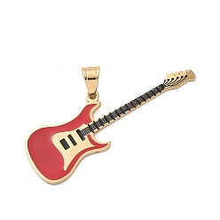 Красный 316 большие подвески из хирургической эмали из нержавеющей стали, гитар, вакуумные покрытия, реальный 18 k позолоченный, красные, 71.5x26x2.5 мм, отверстие : 9x6 мм