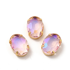 Розовый Овал с эффектом лунного света, пришитый стразами, многожильных ссылки, с золотыми тонами латунных зубьев, аксессуары для одежды, светло-розовый, 18x13x7 мм, отверстие : 1 мм