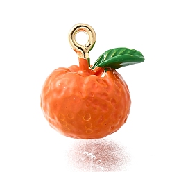 Оранжевый Цинкового сплава эмали прелести, реальный 18 k позолоченный, оранжевые, 14x13x10.5 мм, отверстие : 1.4 мм