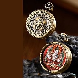 Античная Бронза Латунные подвески, плоский круглый с древними китайскими богами, античная бронза, 18 мм, внутренний диаметр: 14.4 мм