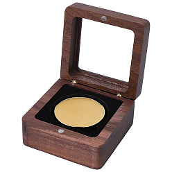 Black Wooden Badge Packing Magnetic Boxes, with Visible Window Lid, Square, Black, 6.8x6.8x3.6cm