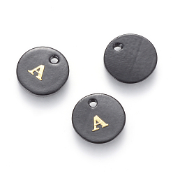 Letter A Süßwasserschalencharme, mit Goldblockschrift, gefärbt, Flachrund, Schwarz, letter.a, 11x1.5 mm, Bohrung: 1.5 mm