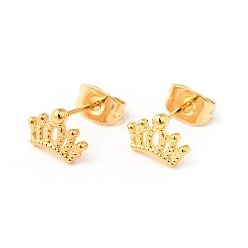 Золотой 304 крошечные серьги-гвоздики в форме короны из нержавеющей стали с 316 булавками из нержавеющей стали для женщин, золотые, 6x8.5 мм, штифты : 0.6 мм