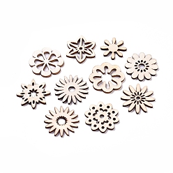 Бланшированный Миндаль Вырезанные лазером деревянные формы, незаконченные деревянные украшения, кабошоны из тополя, цветок, бланшированный миндаль, 21.5~29x2.5 мм , около 100 шт / мешок