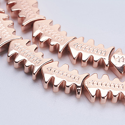 Rose Gold Plated Non-magnetic Synthetic Hematite Beads Strands, Smooth Surface, Fishbone, Rose Gold Plated, 10x7x2.5mm, Hole: 0.5mm, about 42pcs/strand, 15.9 inch(40.5cm)