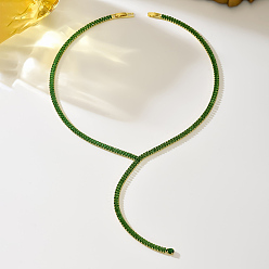 Green Simple Brass Pave Cubic Zirconia Geometric Tennis Y-shaped Necklaces for Women, Golden, Green, 17.13 inch(43.5cm)