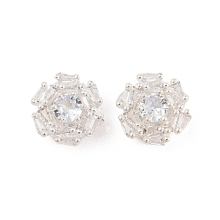 Серебро Стойки обшивки латунь микро проложить кубического циркония бусы, долговечный, без свинца и без кадмия, цветок, серебряные, 12.5x12x7 мм, отверстие : 1.8 мм