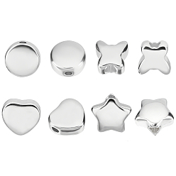 Stainless Steel Color 8Pcs 4 Style 304 Stainless Steel Beads, Mixed Shape, Stainless Steel Color, 10x10x6mm, Hole: 3mm