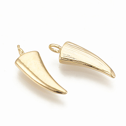 Real 18K Gold Plated Brass Charms, Horn, Nickel Free, Real 18K Gold Plated, 15x5x2mm, Hole: 1mm
