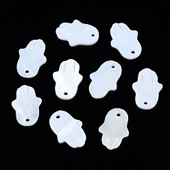 Seashell Color Freshwater Shell Pendants, Hamsa Hand/Hand of Miriam, Seashell Color, 18x12~13x2mm, Hole: 1.5mm