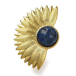 Ляпис-Лазурь Круглые натуральные кольца из лазурита, полуцветок золотистого тона 304 манжеты из нержавеющей стали для женщин, половина цветка: 26.5x39.5мм, размер США 6 (16.5 мм)