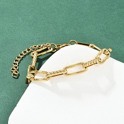 Настоящее золото 22K 304 женские браслеты-цепочки со звеньями из нержавеющей стали, прямоугольные, вакуумное покрытие pvd, реальный 22 k позолоченный, 7-1/8 дюйм (18.1 см)