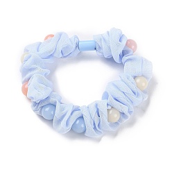 Licht Himmel blau Tuch elastischen Haargummis, mit Kunststoffperle, Haarschmuck für Mädchen oder Frauen, Licht Himmel blau, 17 mm, Innendurchmesser: 50 mm