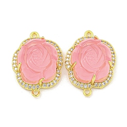 Бледно-Розовый Покрытие стойки латунное микропаве звено циркония, подвески из розовой смолы, долговечный, без свинца и без кадмия, реальный 18 k позолоченный, розовый жемчуг, 23.5x17x8.5 мм, отверстие : 1.5 мм