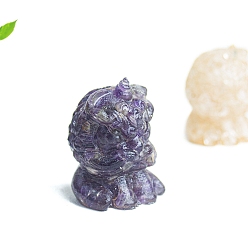 Аметист Украшение в виде льва из смолы, с кусочками натурального аметиста внутри статуй для украшения домашнего офиса, 39x37x53 мм